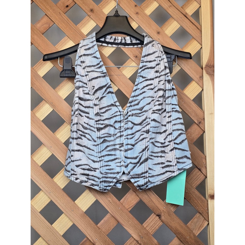 Nasty Gal Tiger Print Halterneck Top Womens US 2 Blue Animal Print - New